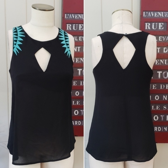 Anna Grace | S black top aqua blue embroidery boho - Picture 4 of 10
